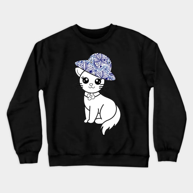 cat with batik hat Crewneck Sweatshirt by LALABATIK